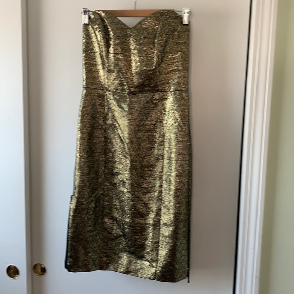 Milly Gold Metallic Strapless Dress 6 - Picture 5 of 12